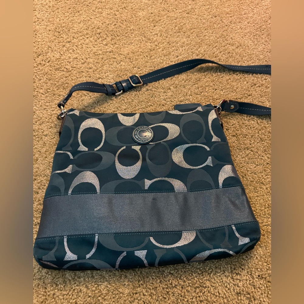 Authentic Coach Blue and Gray Signature Crossbody Bag